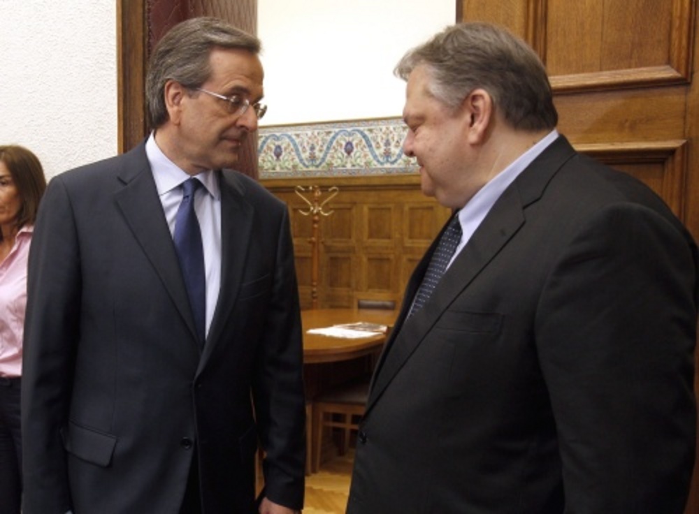 PASOK-leider Evangelos Venizelos en ND-leider Antonis Samaras. EPA