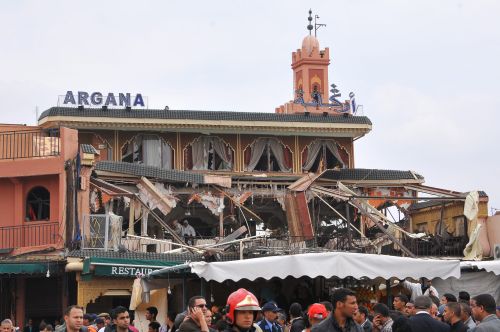 Het getroffen café-restaurant Argana. EPA