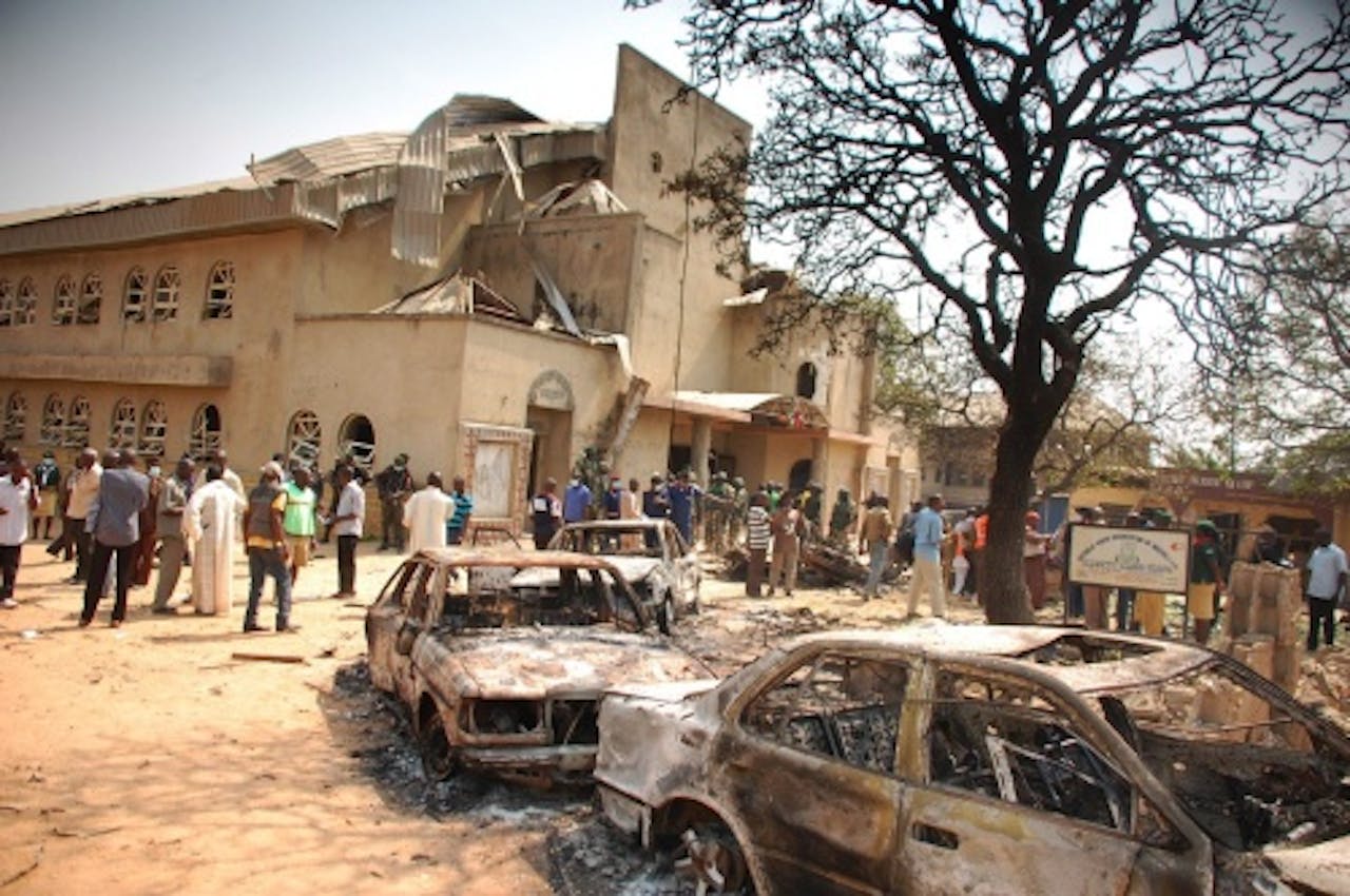Een kerk in het Nigeriaanse Madalla waar op eerste kerstdag een van de bomaanslagen werd gepleegd. EPA