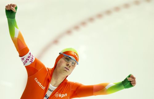 Jan Smeekens na zijn eerste 500 meter. ANP