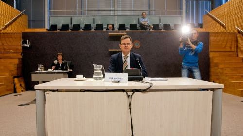 Oud-vicepremier André Rouvoet tijdens het verhoor van de parlementaire enquetecommissie. ANP