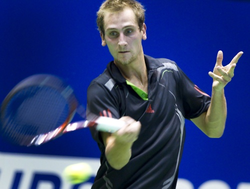Thiemo de Bakker in actie tijdens de KNLTB Tennis Masters in Rotterdam, eerder deze maand. ANP