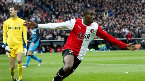 Feyenoorder Sekou CissÃ© na het scoren van de 1-0. AN