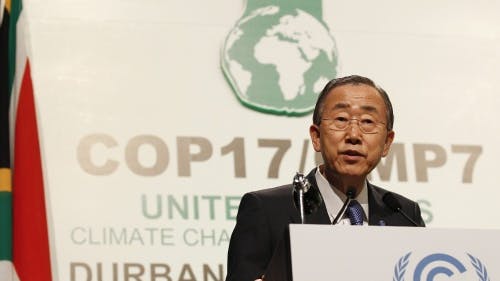 VN-baas Ban Ki-Moon op de klimaattop. EPA