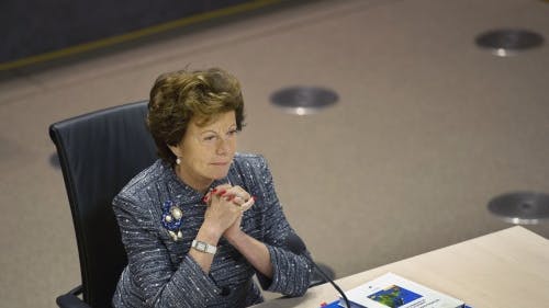 Neelie Kroes voor de Parlementaire enquêtecommissie. ANP