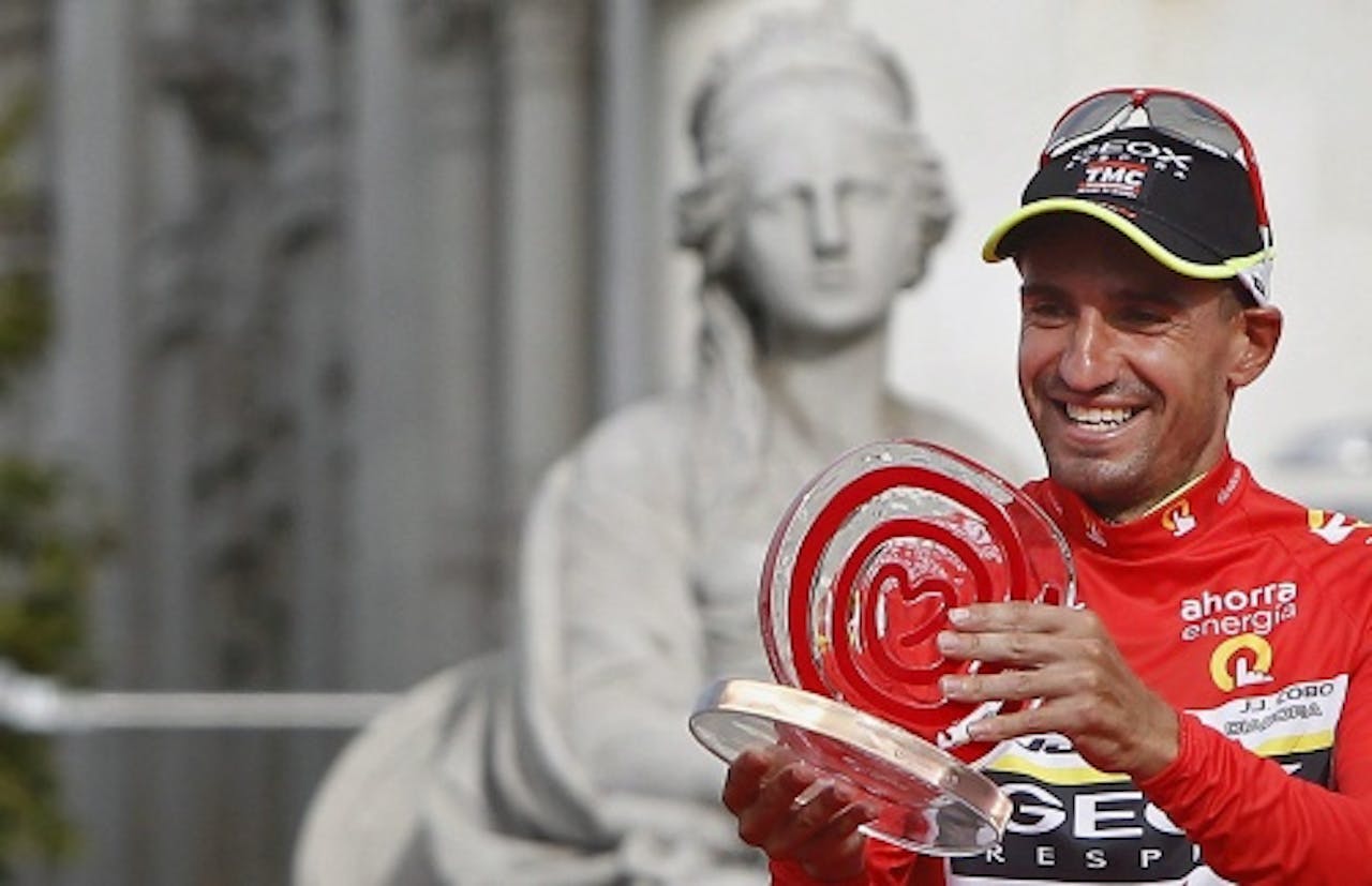 Juan JosÃ© Cobo na het winnen van de Ronde van de Spanje 2011. EPA