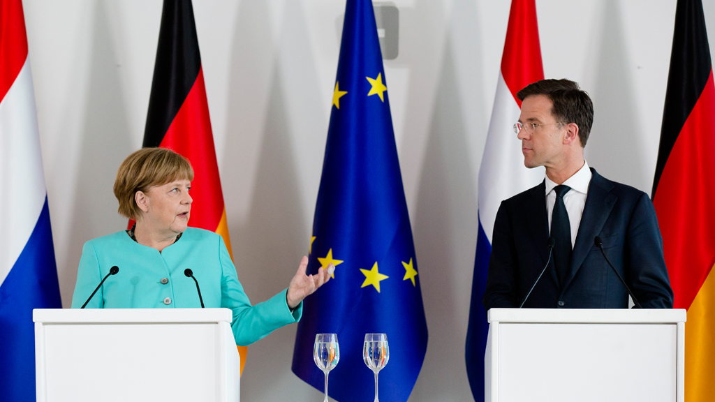 Angela Merkel en Mark Rutte.