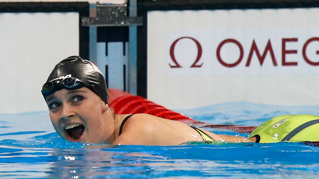 Lisa Kruger vlak na het winnen van haar gouden medaille. Foto ANP