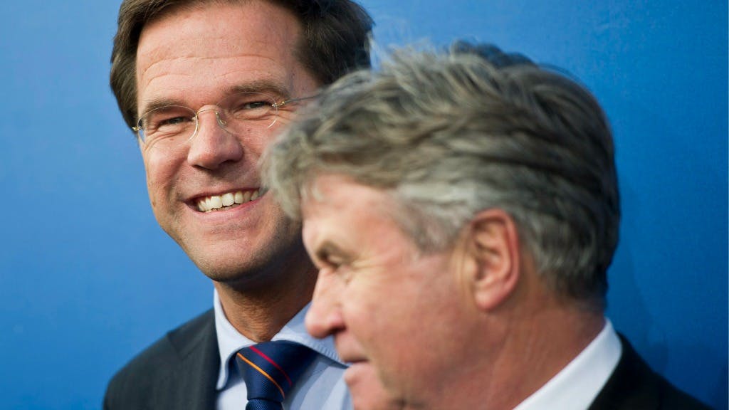 Rutte en Hiddink in 2010. Foto: ANP