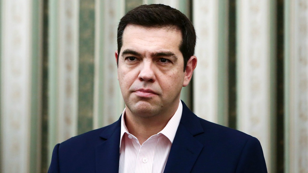 Tsipras nog zonder stropdas.