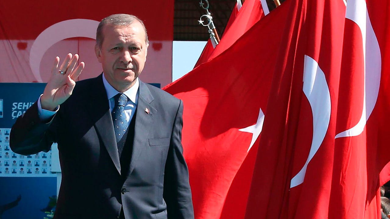Erdogan tijdens een herdenking van de Slag om Gallipoli op 18 maart in Çanakkale.