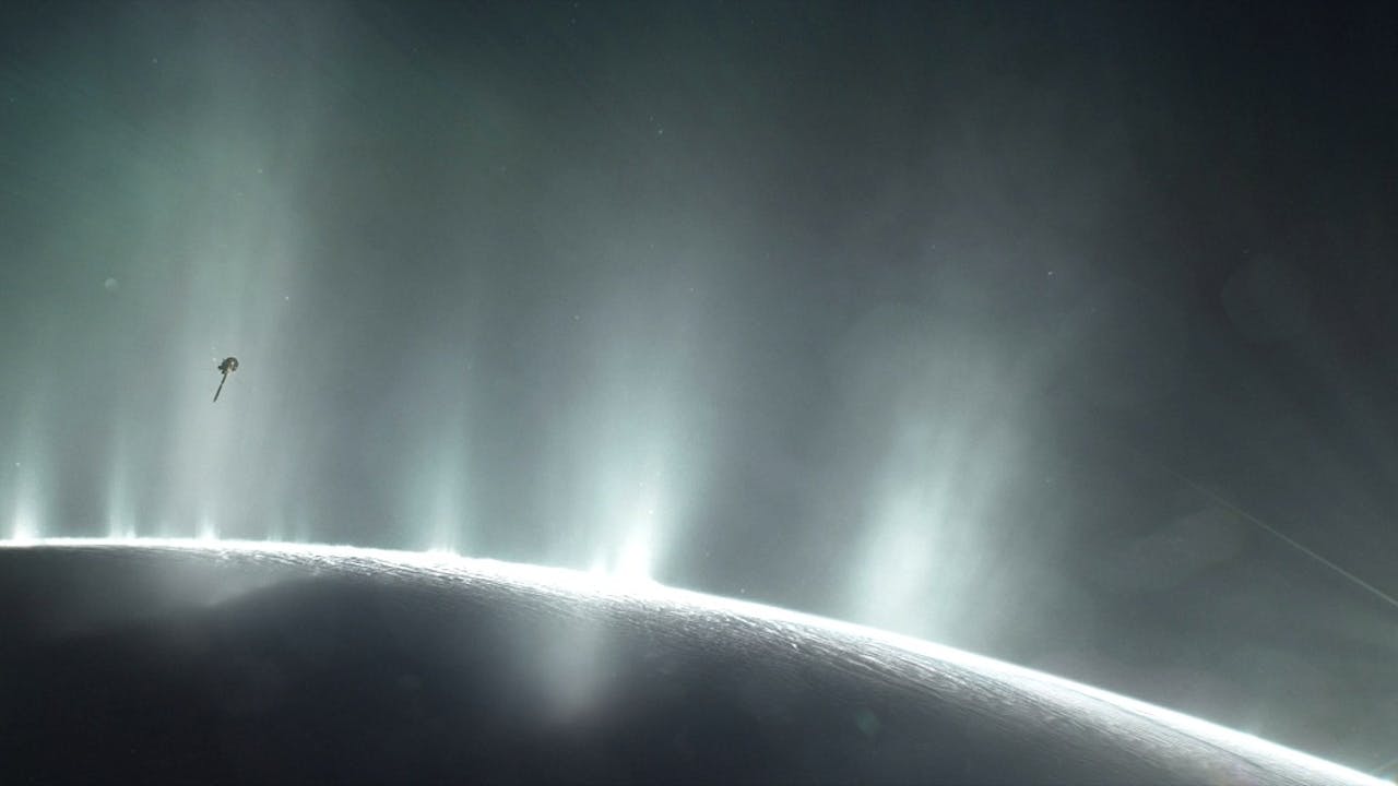 Een illustratie van het oppervlak van Enceladus. Foto: ANP