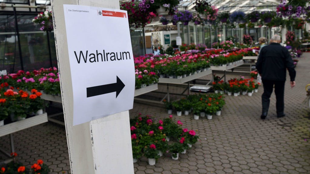 Stemmen in een tuincentrum in de Duitse deelstaat Noord-Rijnland-Westfalen. Foto ANP