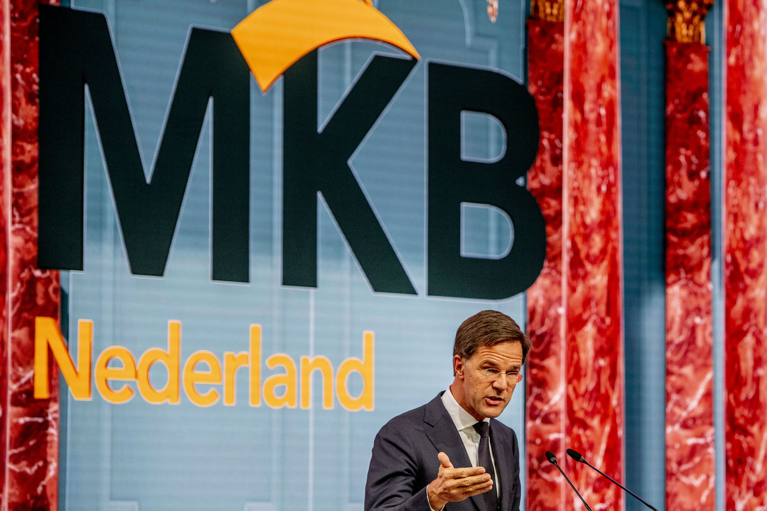 Premkier Mark Rutte tijdens een toespraak voor MKB-Nederland