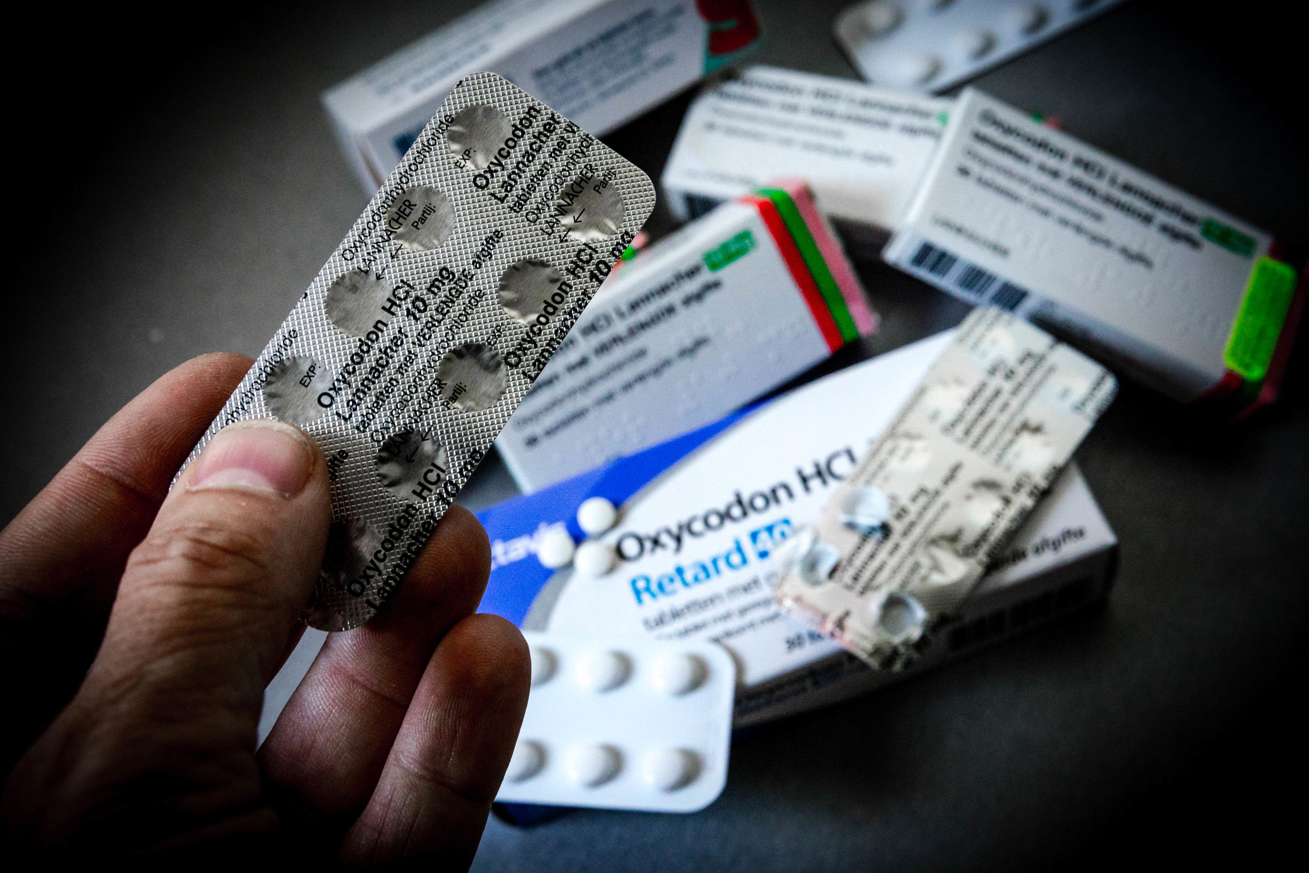 ILLUSTRATIEF - Verpakkingen van het pijnstillend opiaat Oxycodon. Artsen waarschuwen voor het groeiend aantal verslaafden aan de pijnstiller. NOVUM COPYRIGHT ROB ENGELAAR
