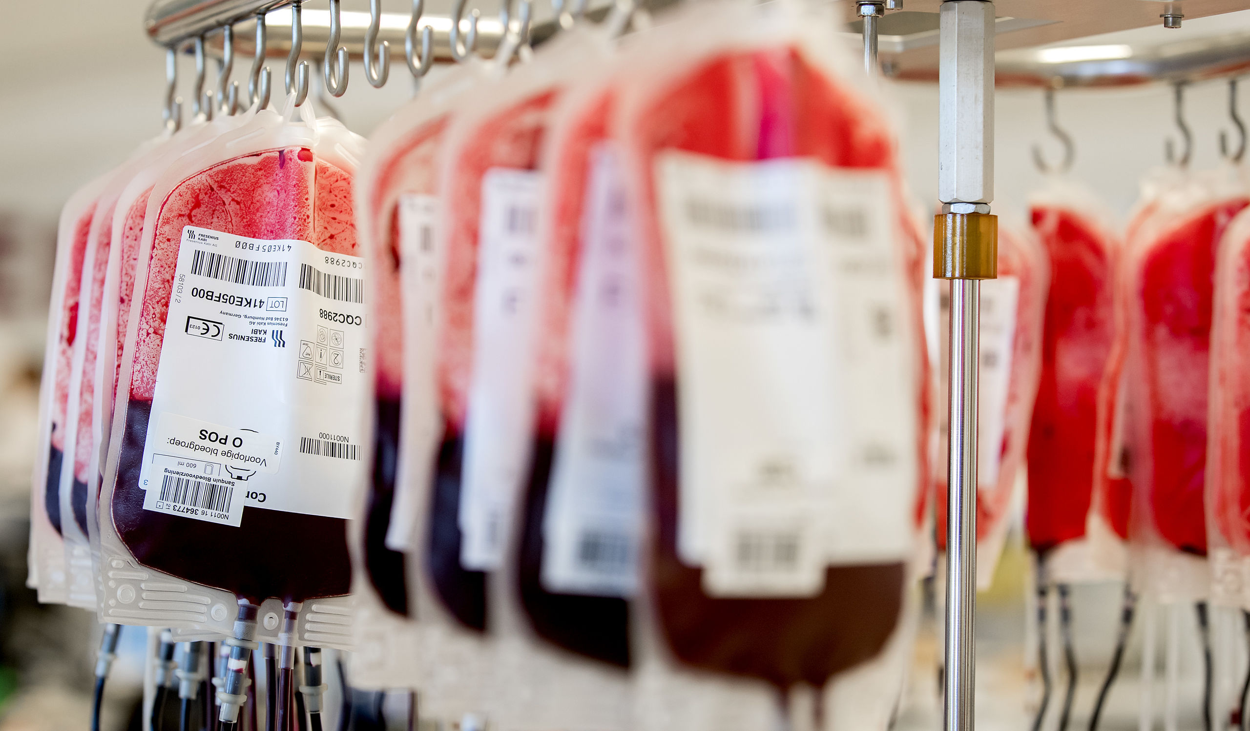 Bloedzakken bij bloedbank Sanquin.