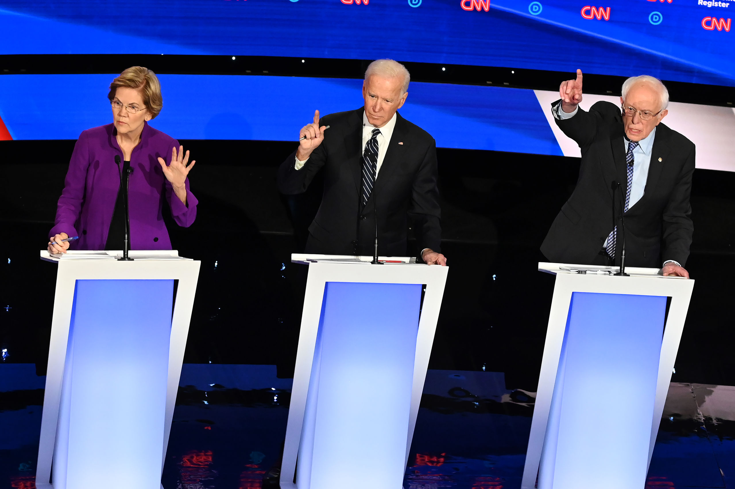 Elizabeth Warren, Joe Biden en Bernie Sanders