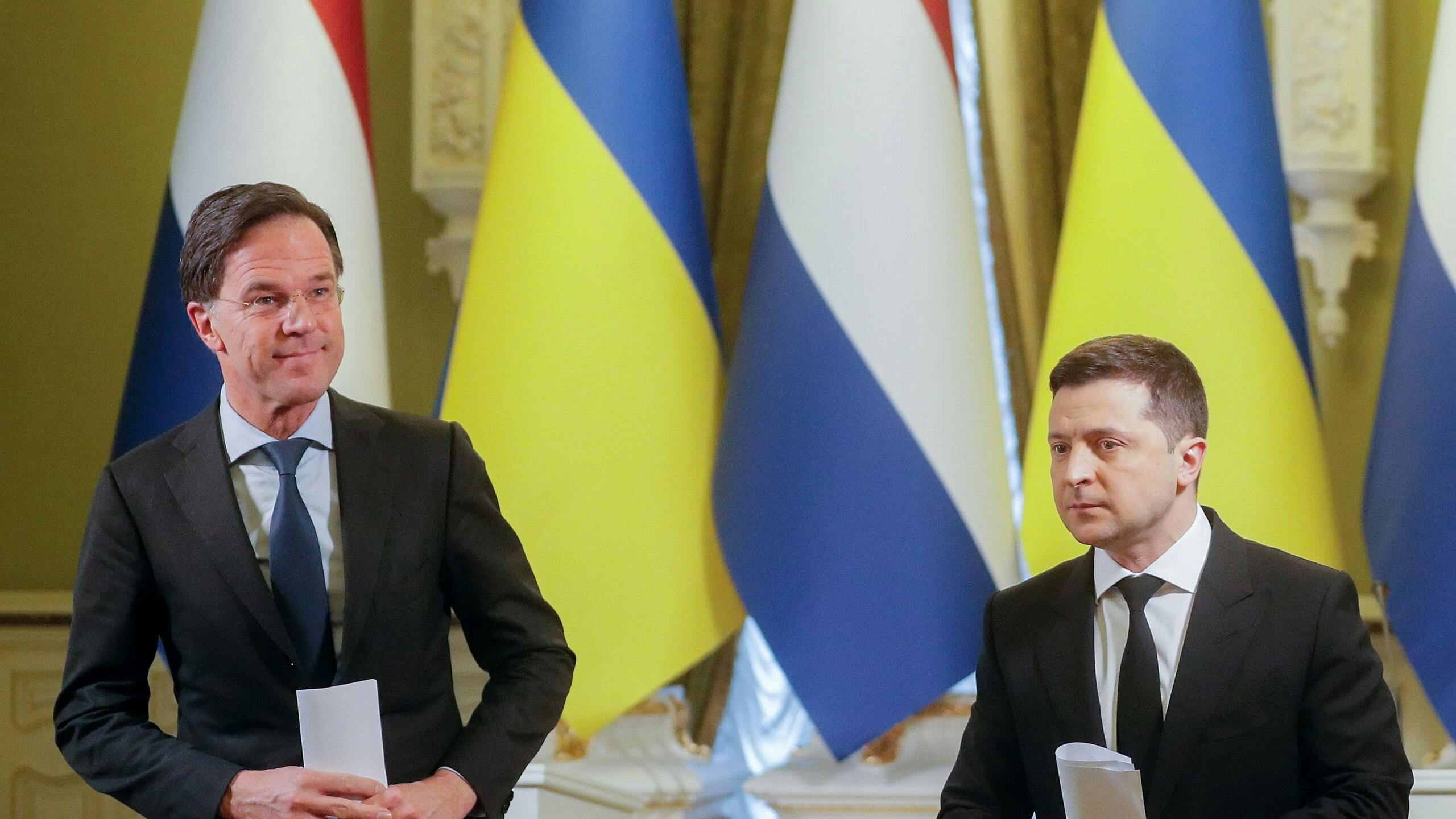 Premier Rutte eerder deze week in Kiev met de Oekraïense president Zelensky