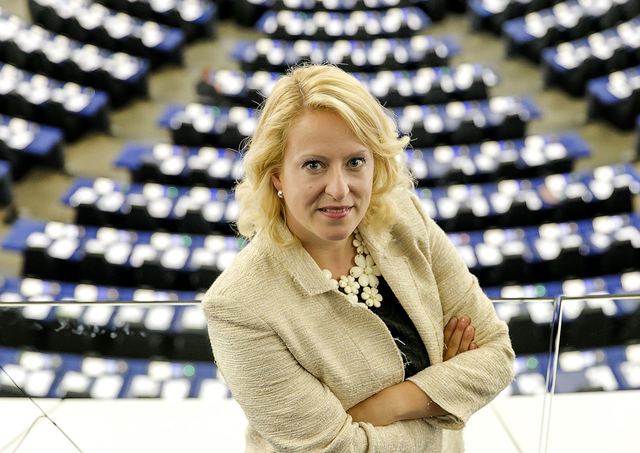 Esther de Lange van het CDA in de plenaire zaal van het Europees parlement.