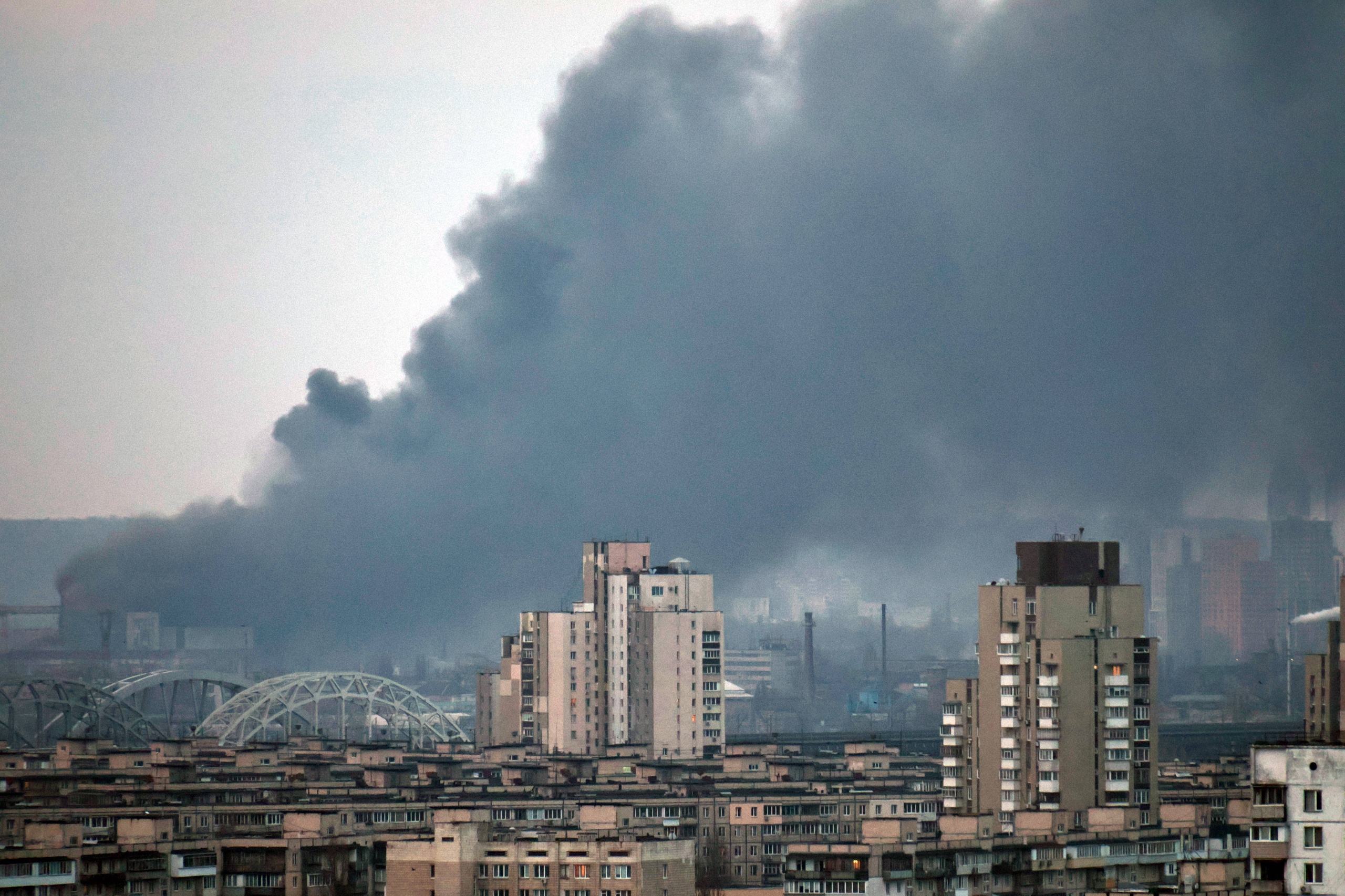 Smoke rises over Kiev after new air strikes from Russia. 