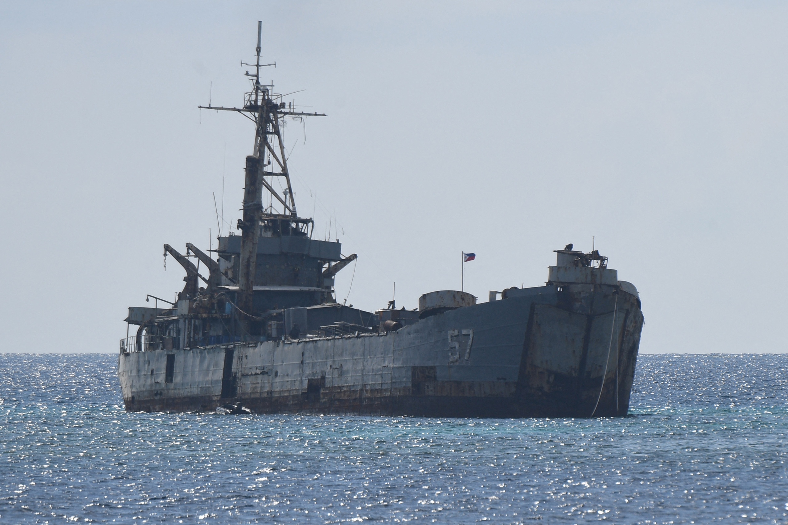 The Philippine Navy ship BRP Sierra Madre was deployed by marines to assert Manila's territorial claims at the Second Thomas Shoal in the Spratly Islands in the disputed South China Sea. 