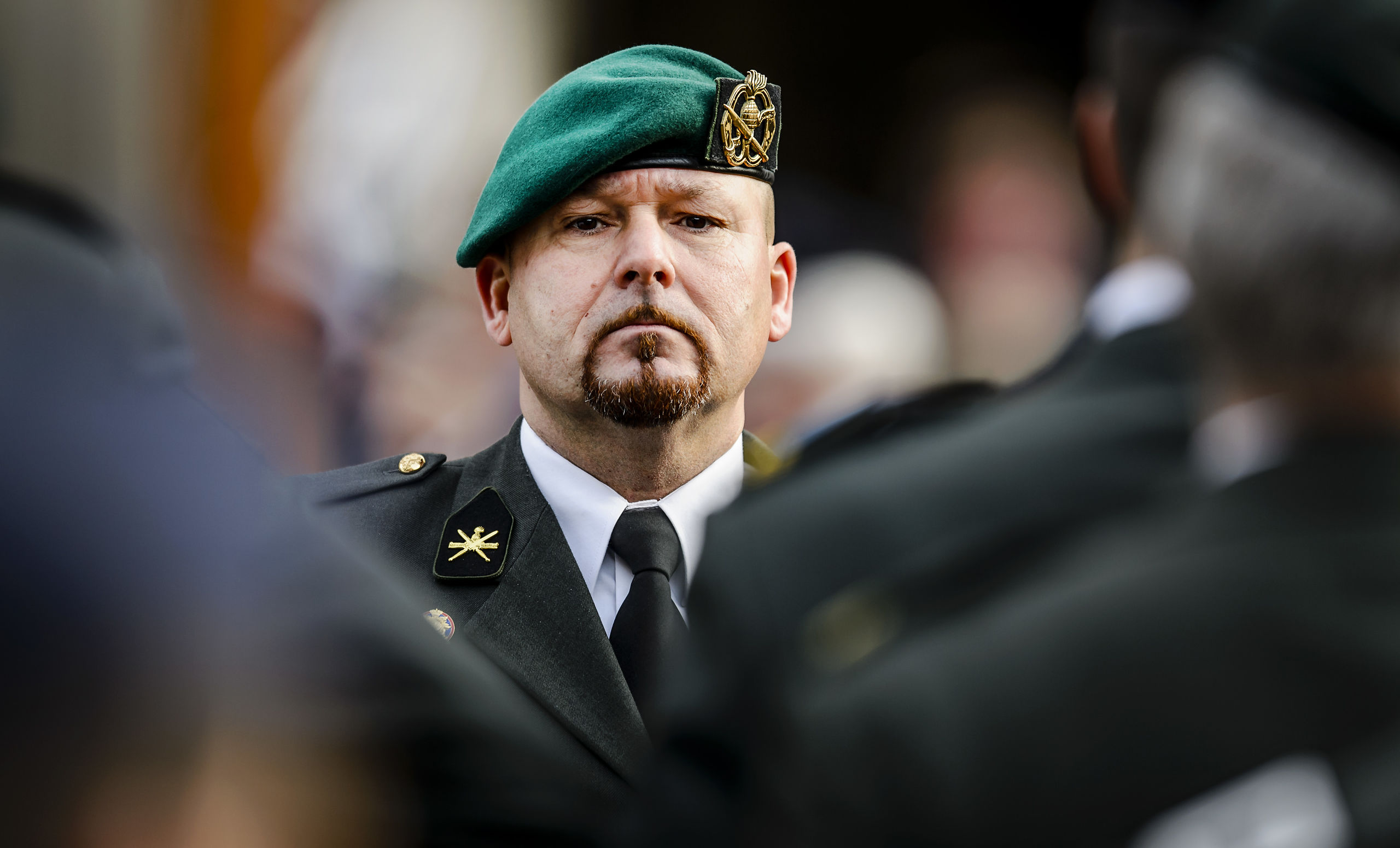Majoor Marco Kroon tijdens de viering van het 350-jarig bestaan van het Korps Mariniers in Rotterdam.
