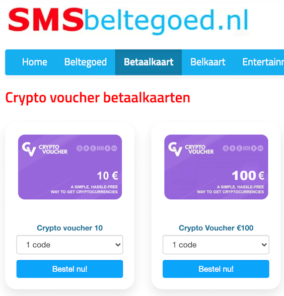Nederlandse bedrijven bieden de crypto-vouchers online aan