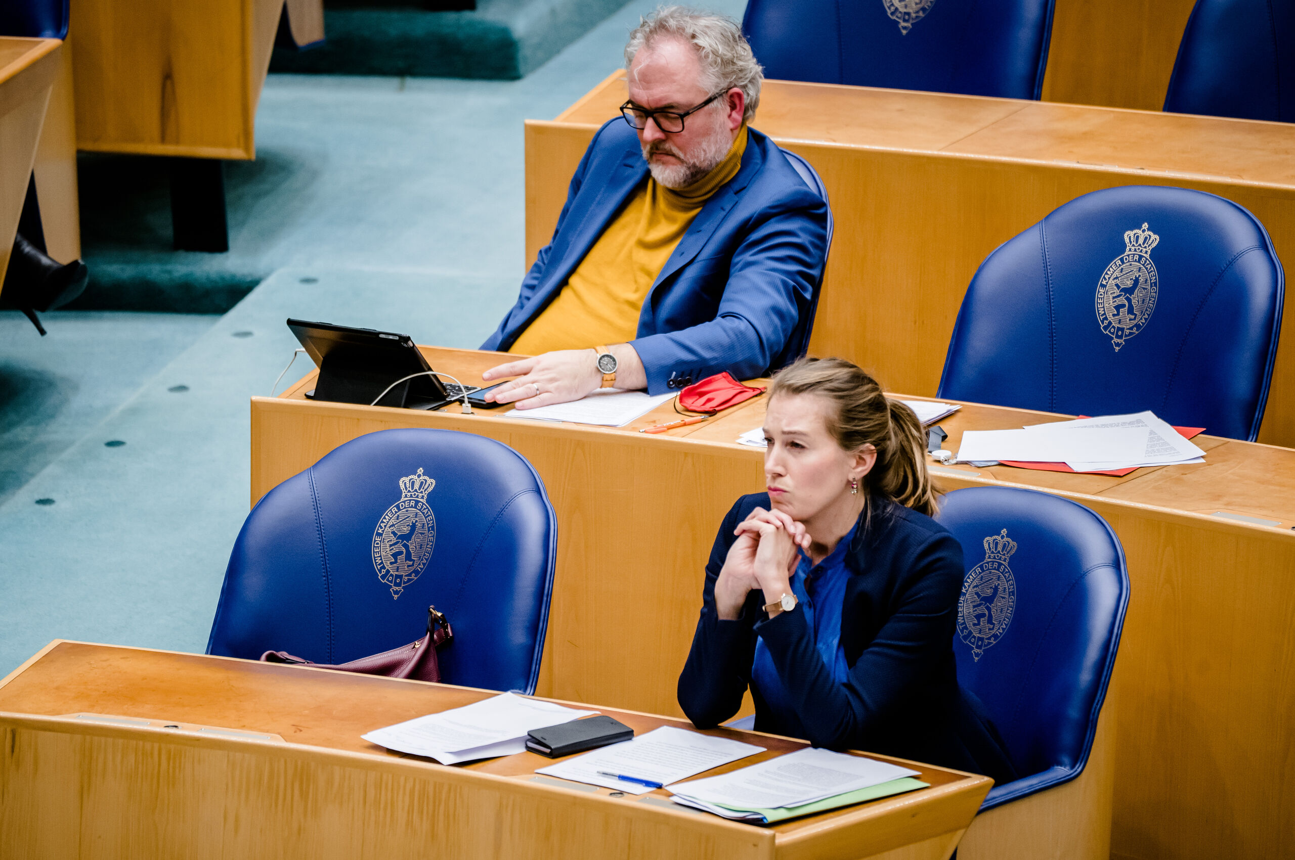  DEN HAAG - Wim-Jan Renkema (Groenlinks) en Corinne Ellemeet (Groenlinks) in de Tweede Kamer. 
