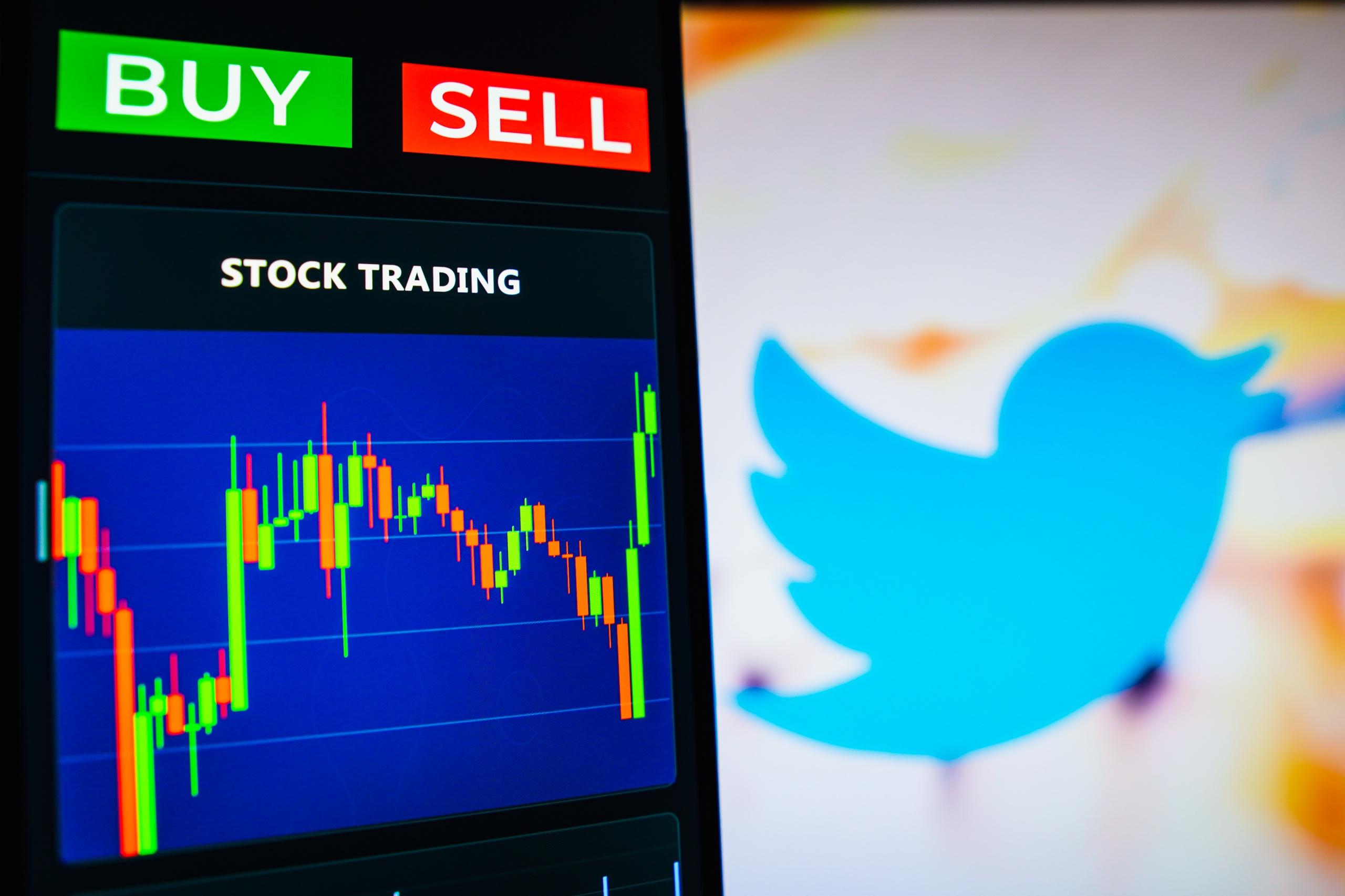 In this photo illustration the stock market graphic seen on a smartphone with the Twitter logo in the background. (Photo by Rafael Henrique / SOPA Images/Sipa USA)