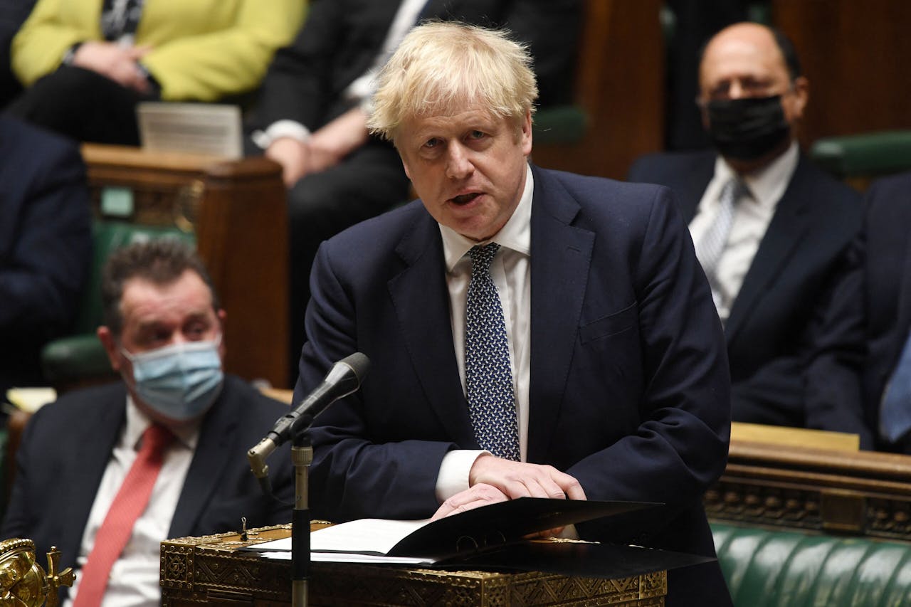 De Briste premier Boris Johnson spreekt in het parlement over de situatie in Oekraïne.
