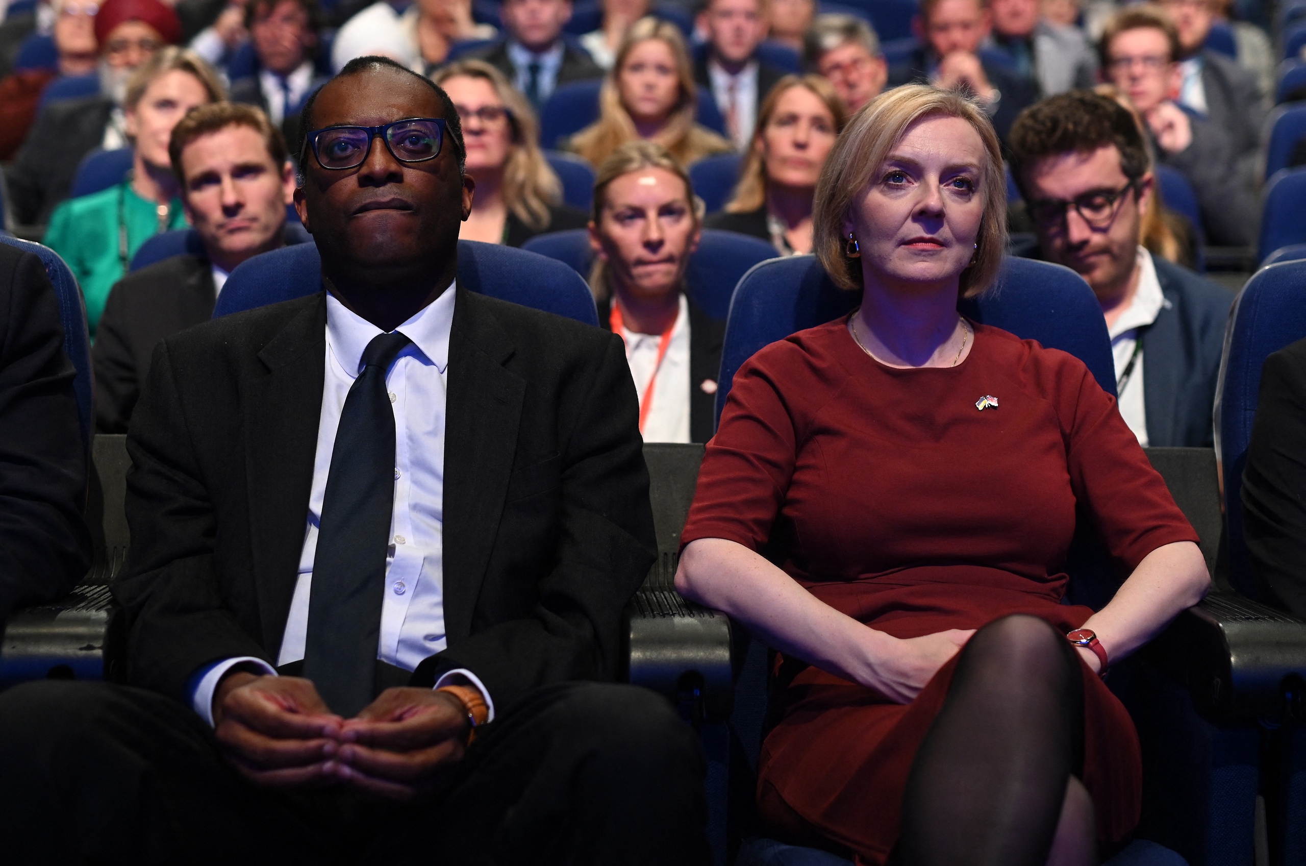 De Britse premier Liz Truss (rechts) en minister van Financiën Kwasi Kwarteng, de hoofdrolspelers van het financiële beleid. 