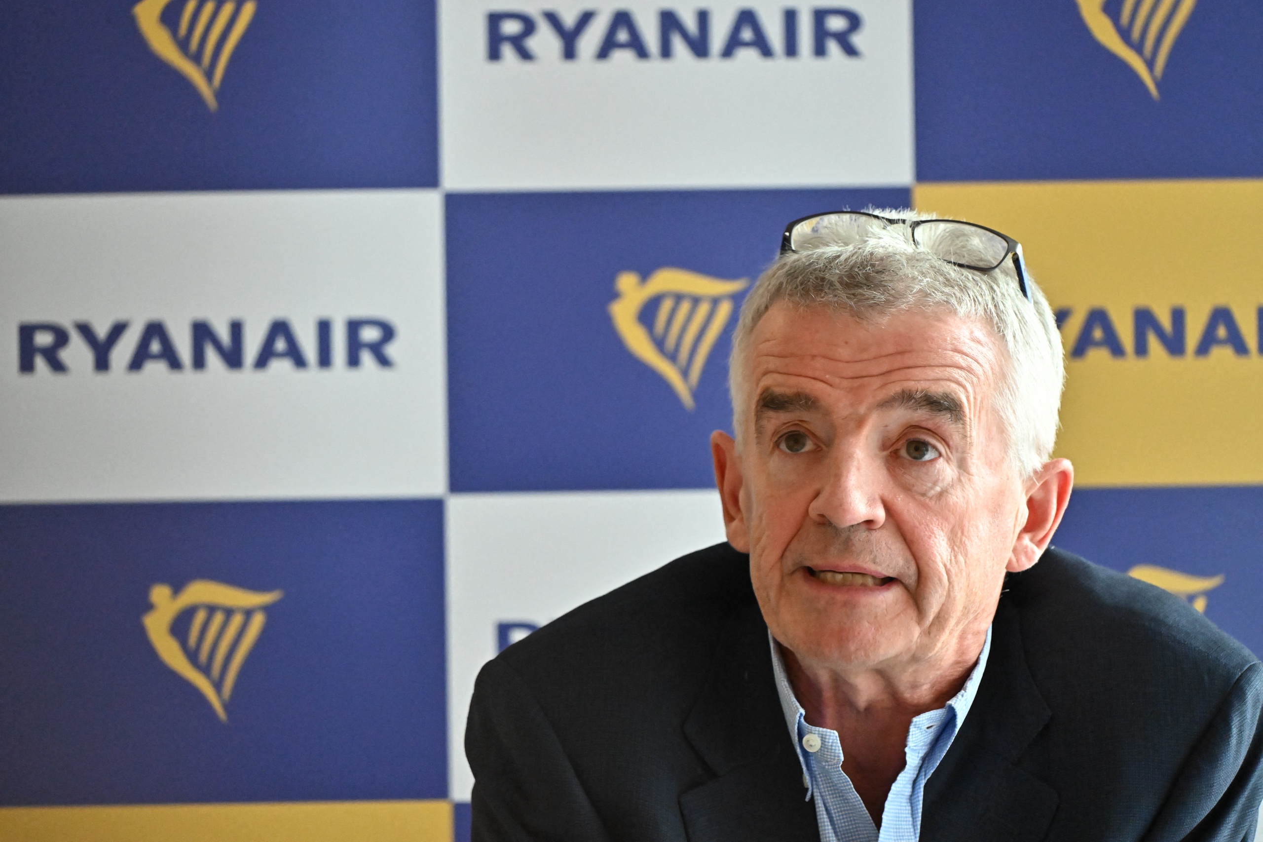 Michael O’Leary, CEO of Irish budget airline Ryanair, gives a press conference in Budapest, Hungary on September 13, 2022. Hungary had slapped a fine on Irish airline Ryanair in August 2022 for passing on to customers the cost of a special tax that Budapest has imposed on some companies in response to surging inflation. Attila KISBENEDEK / AFP