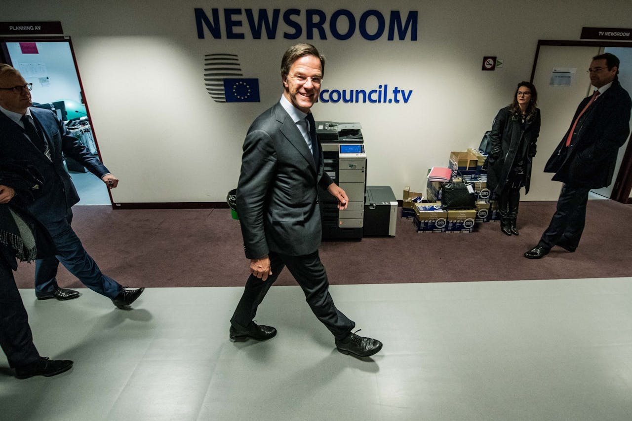 BRUSSEL - Premier Mark Rutte bij het einde van de EU-top van regeringsleiders over de Brexit. ANP JONAS ROOSENS