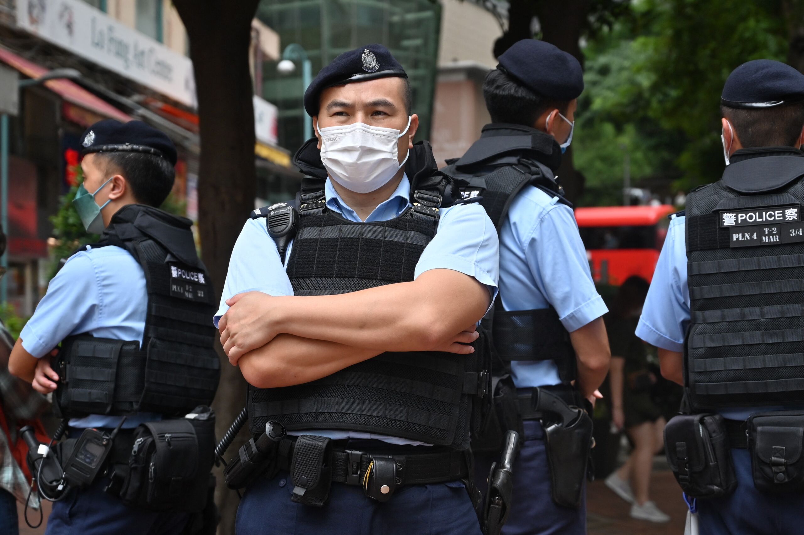 Politie van Hong Kong op de plek waar jaarlijks herdacht wordt