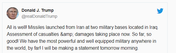 De tweet van Trump waarin hij aankondigt later met een verklaring te komen