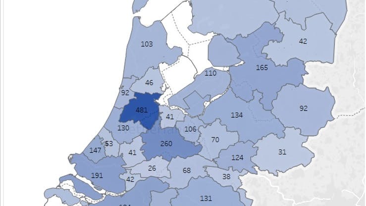 Het aantal vacatures bij Randstad voor chauffeurs en pakketbezorgers verspreid over Nederland