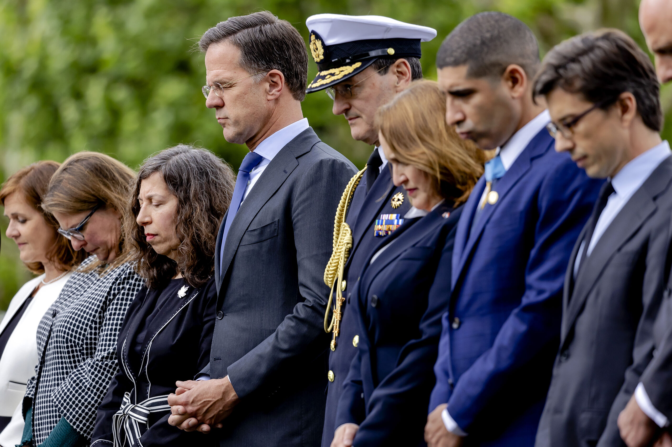 Minister-president Mark Rutte tijdens de jaarlijkse Memorial Day herdenking op de Amerikaanse begraafplaats in Margraten. 